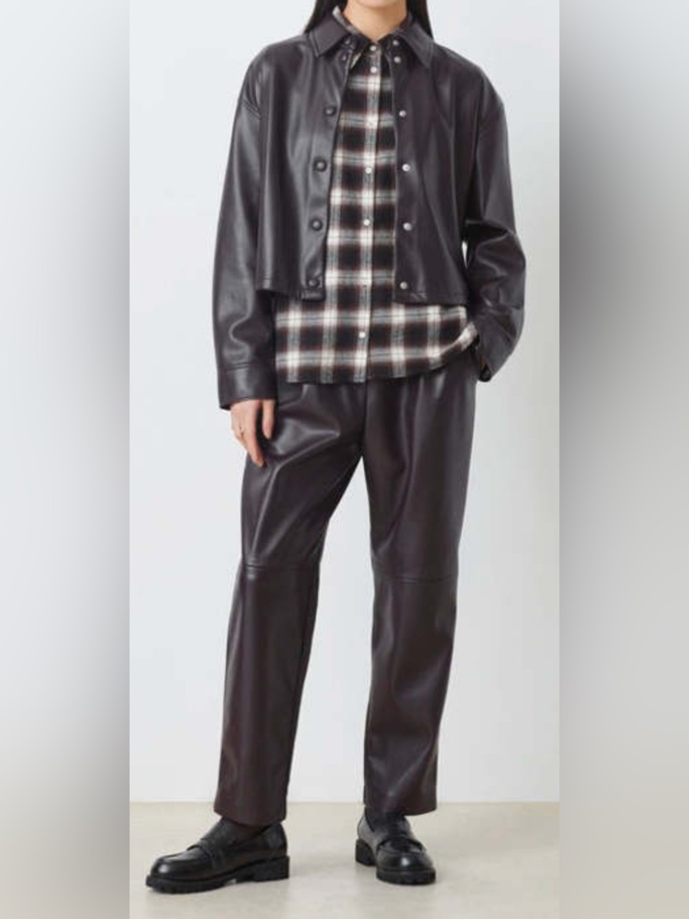 NWT Suncoo Faux Leather Pantalon Joe Pants Pull On Size Small in Prune